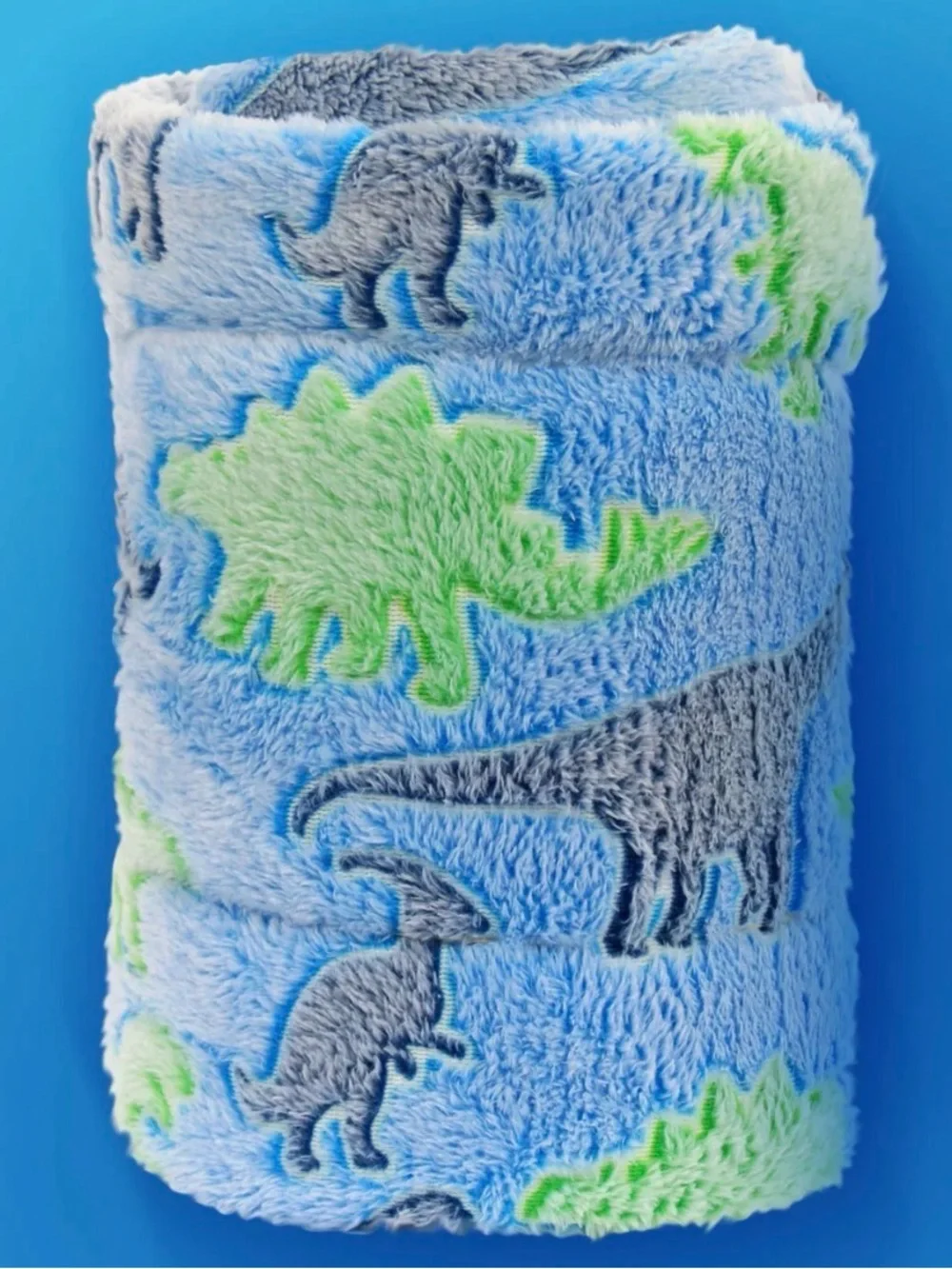 TRAVEL TIME MICROPLUSH THROW BLANKET SOFT WARM BLUE GREEN GRAY DINOSAUR 50”x 60”
